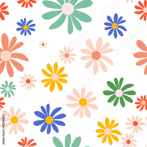 Seamless Pattern Background with Simple Flower Design Elements. Vector Illustration EPS10