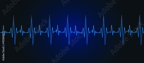 Heart beat neon vector illustration. Blue glowing neon heart pulse illustration.