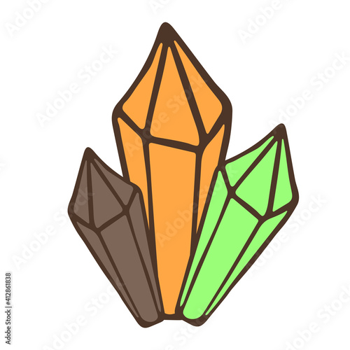 Bright crystal gem group. Isolated vector doodle