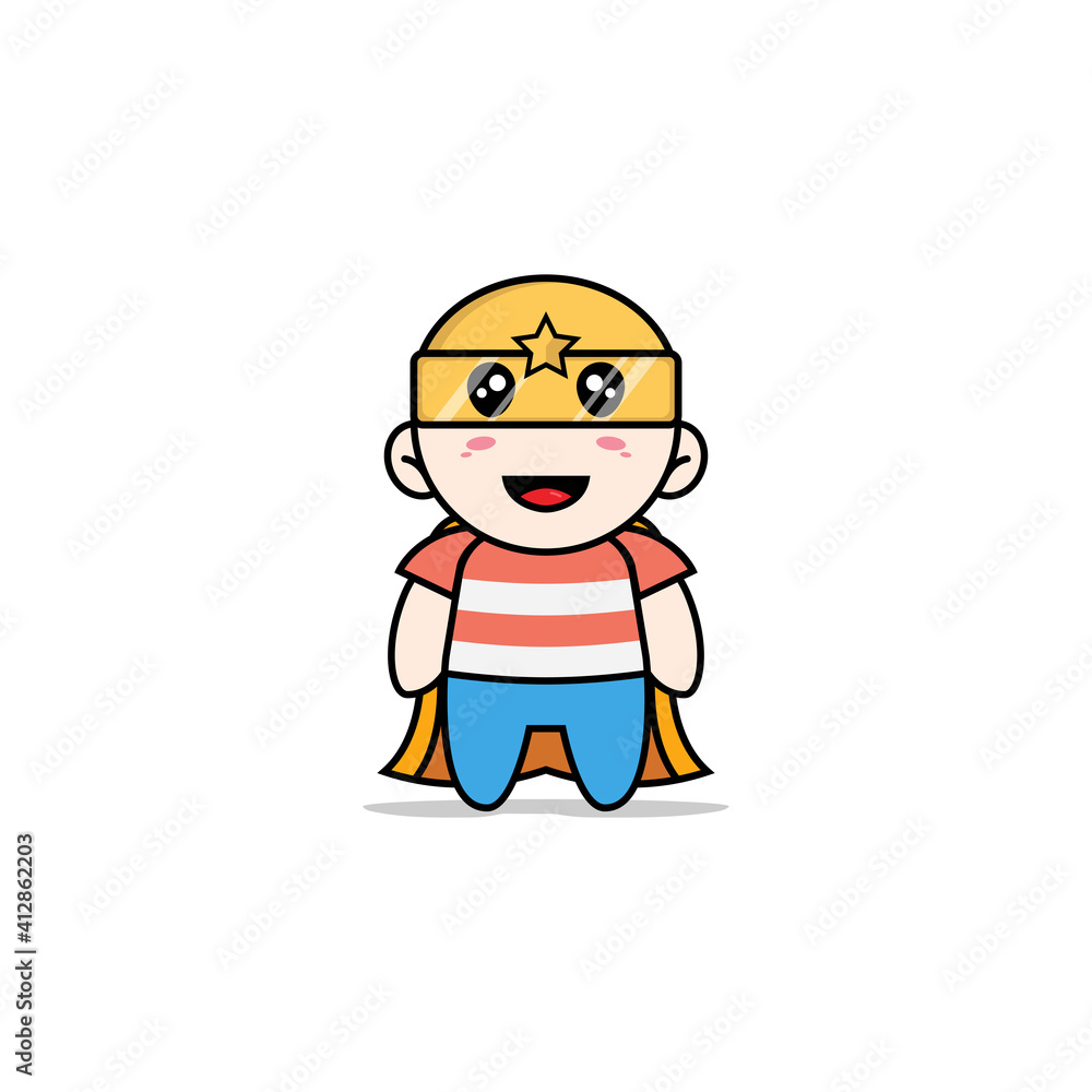 Cute boy character wearing superhero costume.