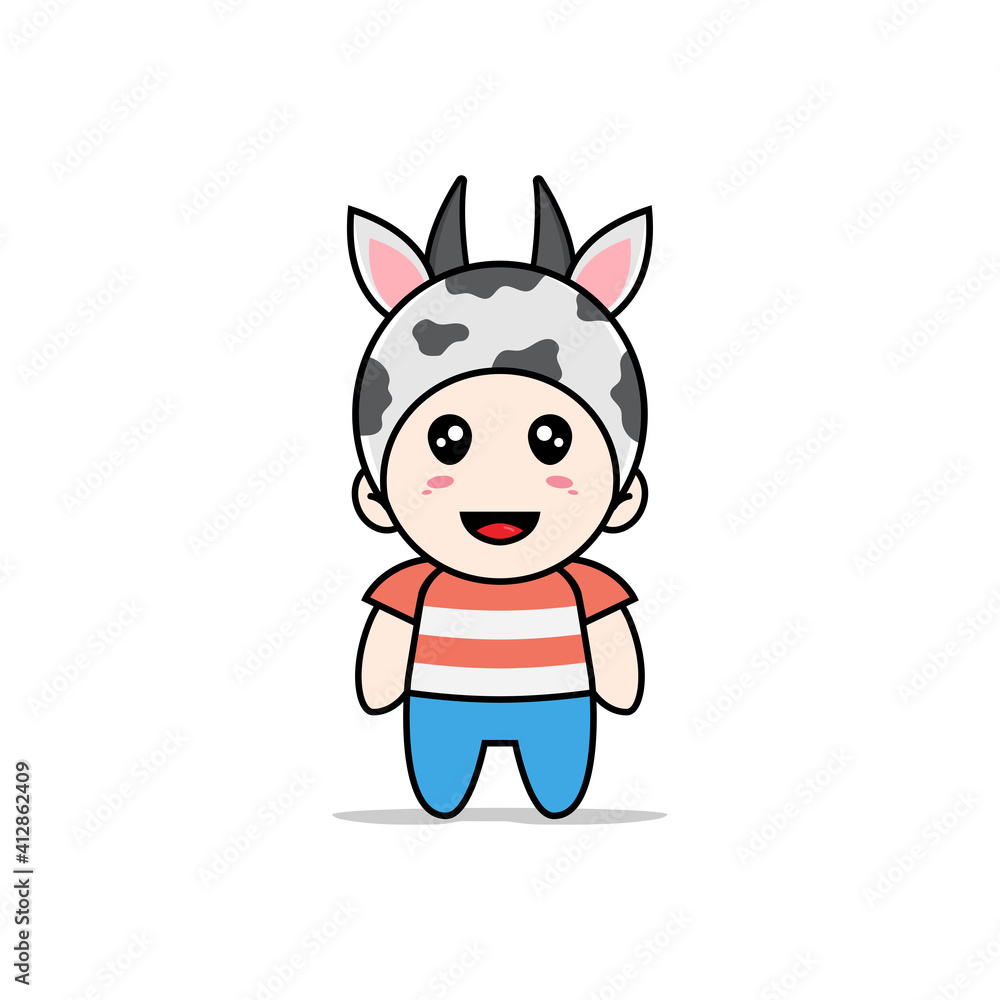 Cute boy character wearing cow costume. Cute boy character wearing cow costume.