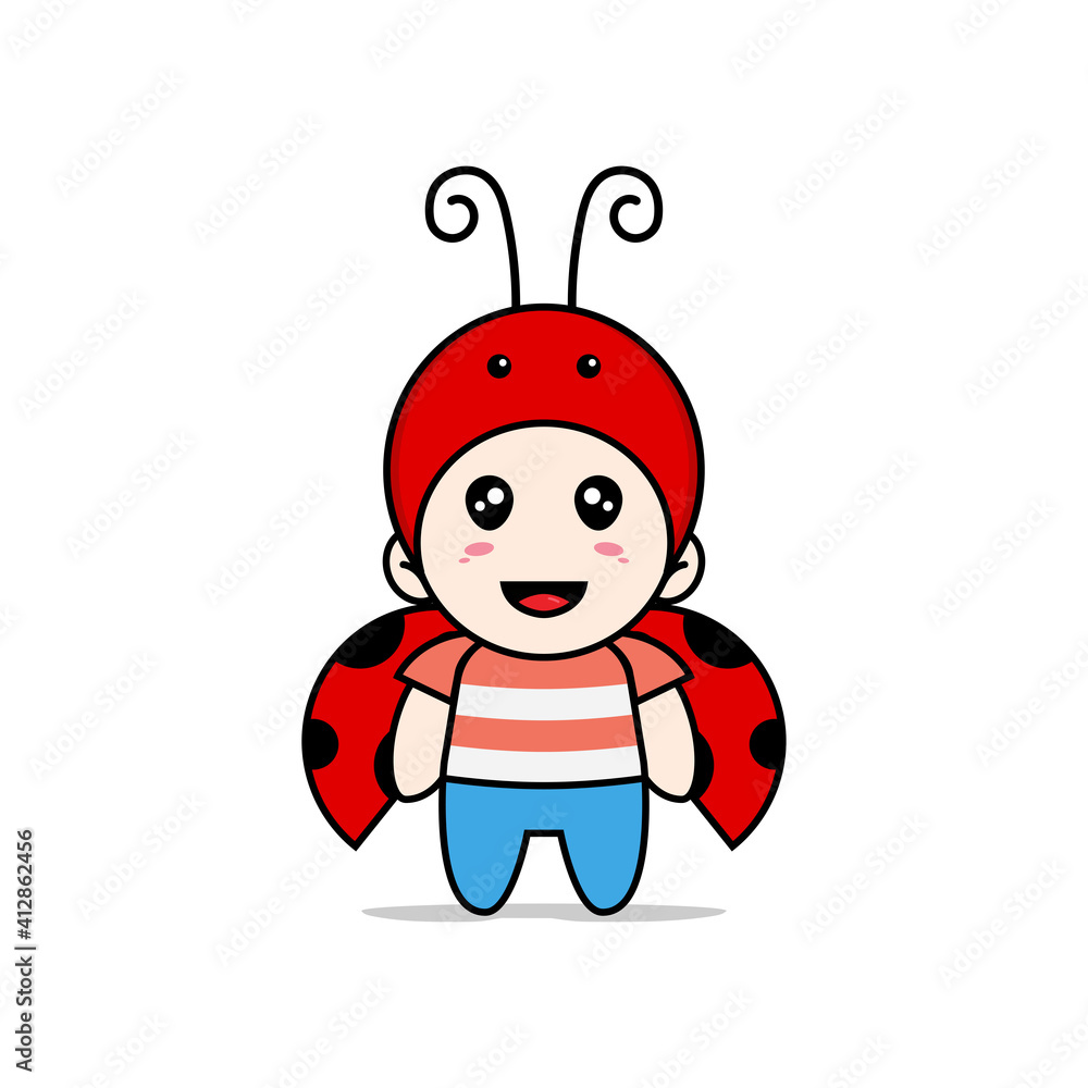 Cute boy character wearing beetle costume. Cute boy character wearing beetle costume.