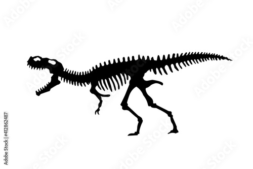  silhouette of dinosaurs skeleton. Hand drawn dino skeleton. Dinosaur bones  exhibit fossils in the museum