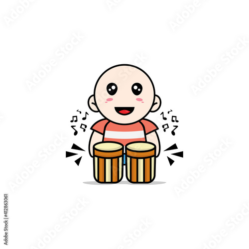 Cute boy playing drums character design.