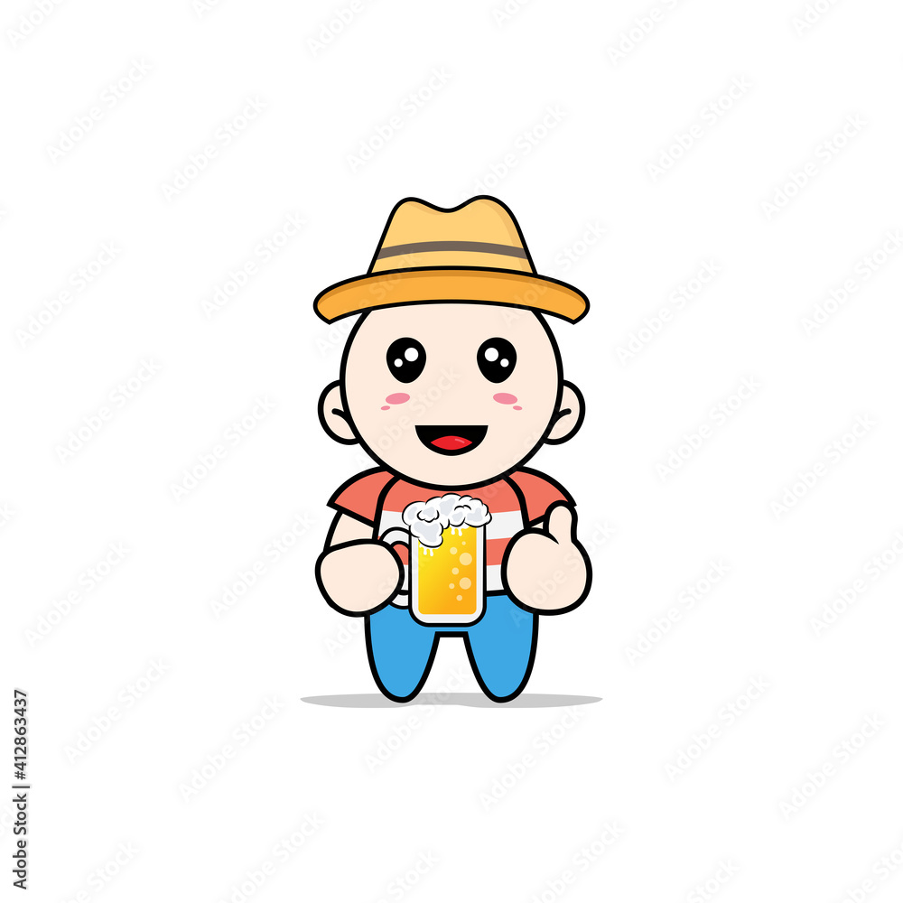 Cute boy character holding a glass of beer. Cute boy character holding a glass of beer.