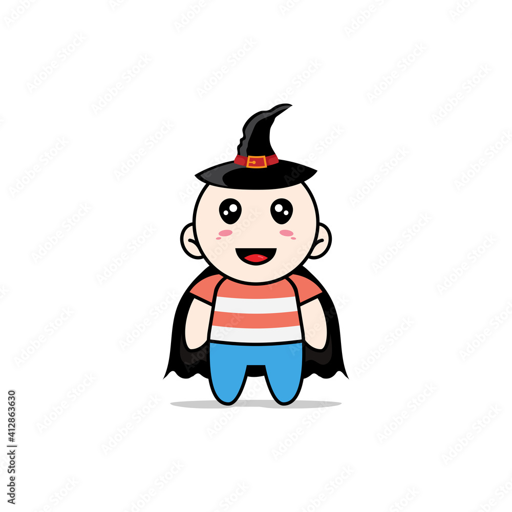 Cute boy character wearing witch costume.