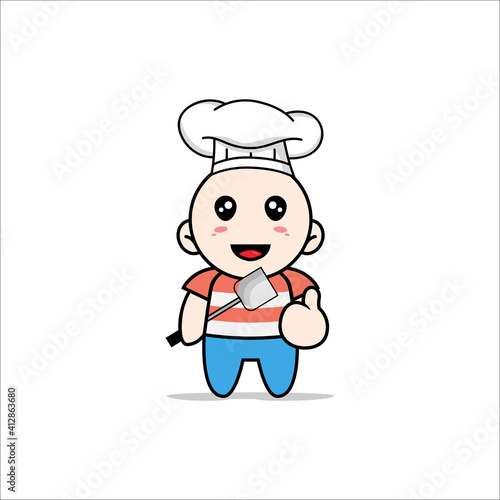 Cute boy character wearing chef costume.