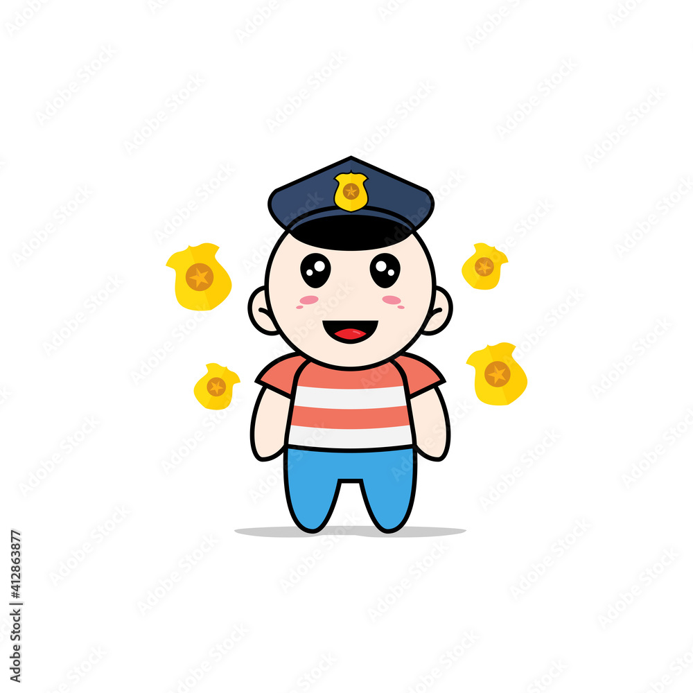 Cute boy character wearing police costume.