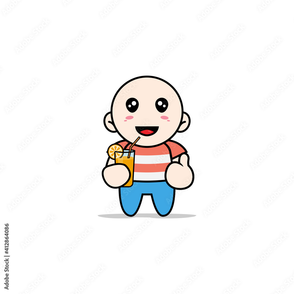 Cute boy character holding a cup of juice Cute boy character holding a cup of juice