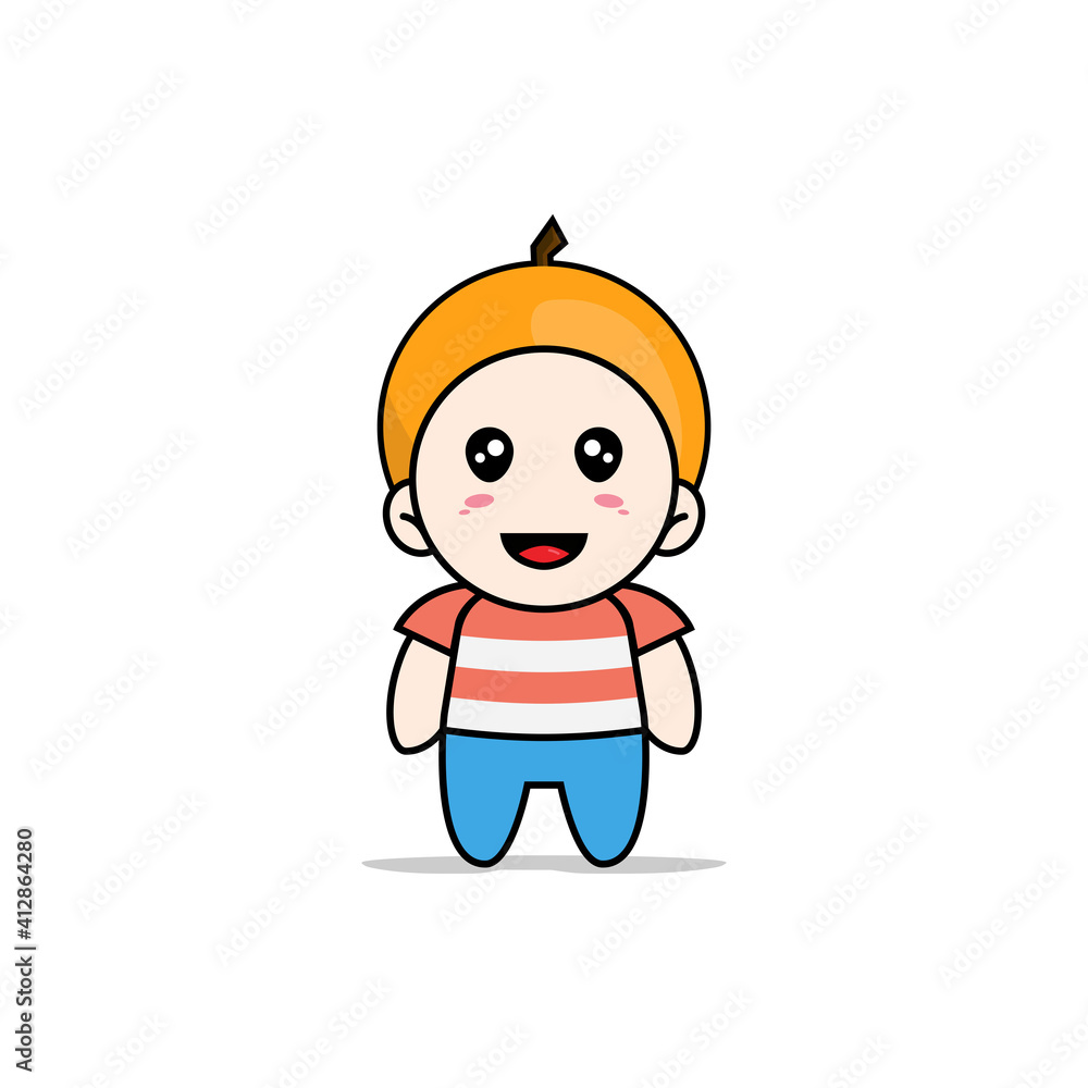 Cute boy character wearing orange costume. Cute boy character wearing orange costume.