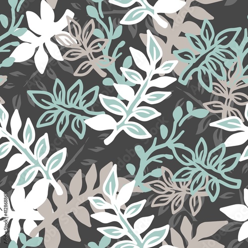 Abstract Fern Leaves Garden Vector Illustration Batik Seamless Pattern