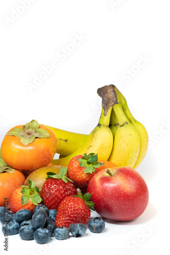 Lots of fresh fruit isolated on a white background  copy space