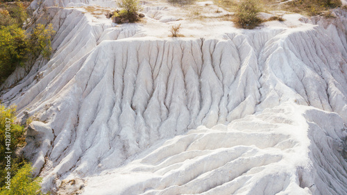 aerial view of white chalk cliffs . drone shot