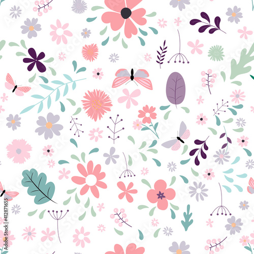 Seamless Pattern Background with Simple Flower Design Elements. Vector Illustration EPS10