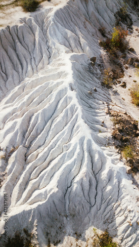 aerial view of white chalk cliffs . drone shot