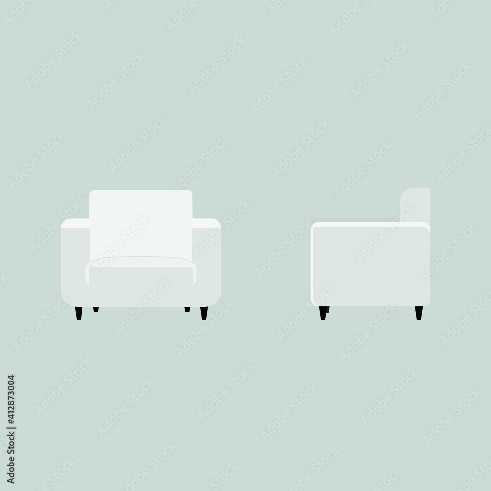 Fototapeta premium vector soft chair. flat image of a chair on both sides. front view on armchair and armchair side view.