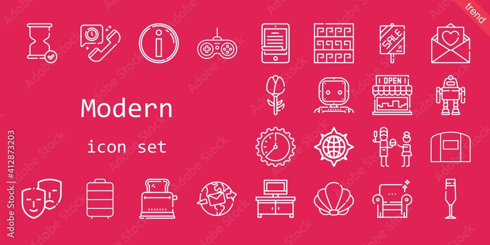 modern icon set. line icon style. modern related icons such as hangar, tv table, comedy, seashell, father, pattern, wall clock, telephone, store, champagne glass, trolley, robot, ereader, sale modern icon set. line icon style. modern related icons such as hangar, tv table, comedy, seashell, father, pattern, wall clock, telephone, store, champagne glass, trolley, robot, ereader, sale