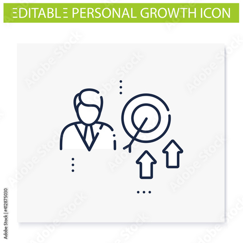Achieving growth line icon. Personal growth concept. Achieving goals. Certification training. Growth plan. Isolated vector illustration. Editable stroke