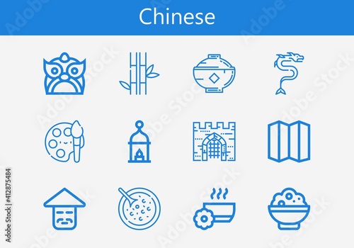Premium set of chinese line icons. Simple chinese icon pack. Stroke vector illustration on a white background. Modern outline style icons collection of Lantern, Folding screen, Chinese, Gate