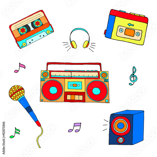 Bright vector illustration on a musical theme. The drawing was made by hand.