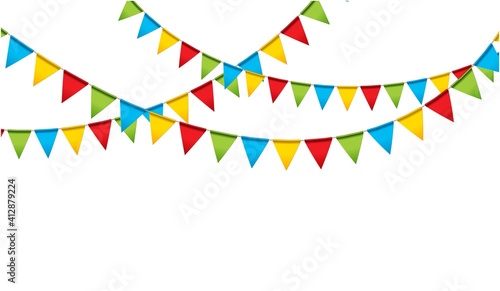 Carnival garland with flags. Decorative colorful party pennants for birthday celebration