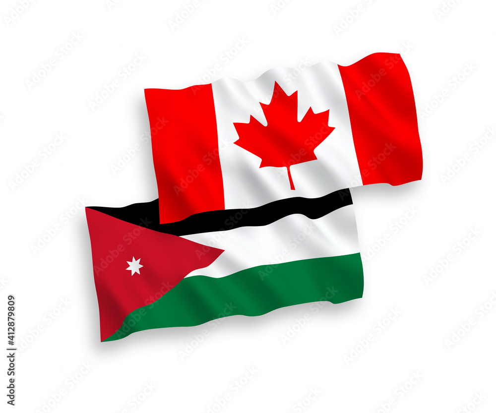 Flags of Canada and Hashemite Kingdom of Jordan on a white background