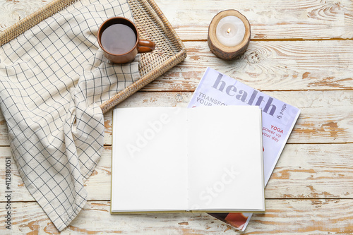 Blank open book, magazine a...