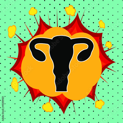 Vagina sign, pop art explosion, vector illustration