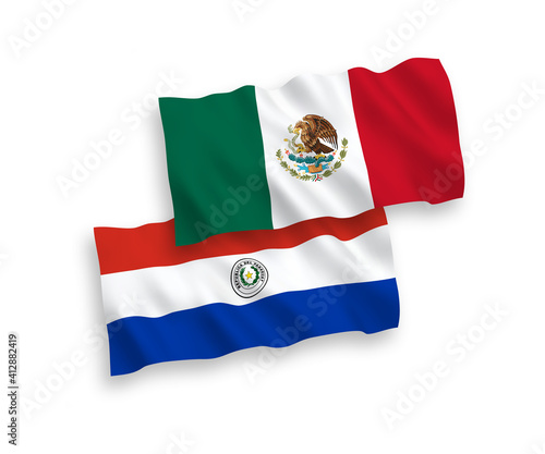 Flags of Mexico and Paraguay on a white background