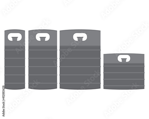 Silver metal beer kegs vector clipart. Illustration оn blank white background. Different shapes.