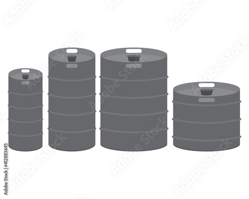 Silver metal beer kegs vector clipart. Illustration оn blank white background. Different shapes.