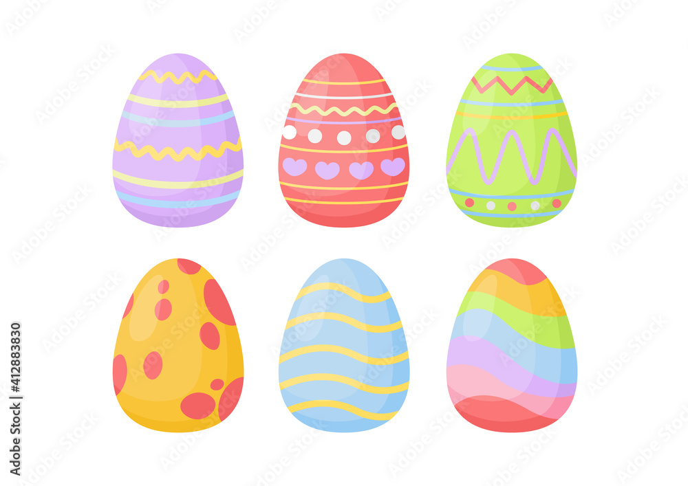 Set of easter eggs isolated background. Vector easter eggs with different design.