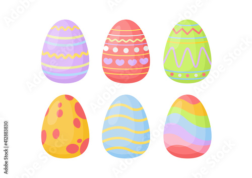 Set of easter eggs isolated background. Vector easter eggs with different design.