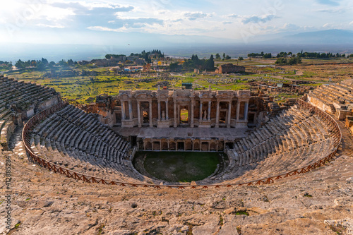 Roman amphitheater in the ruins of Hierapolis, in Pamukkale, Turkey.