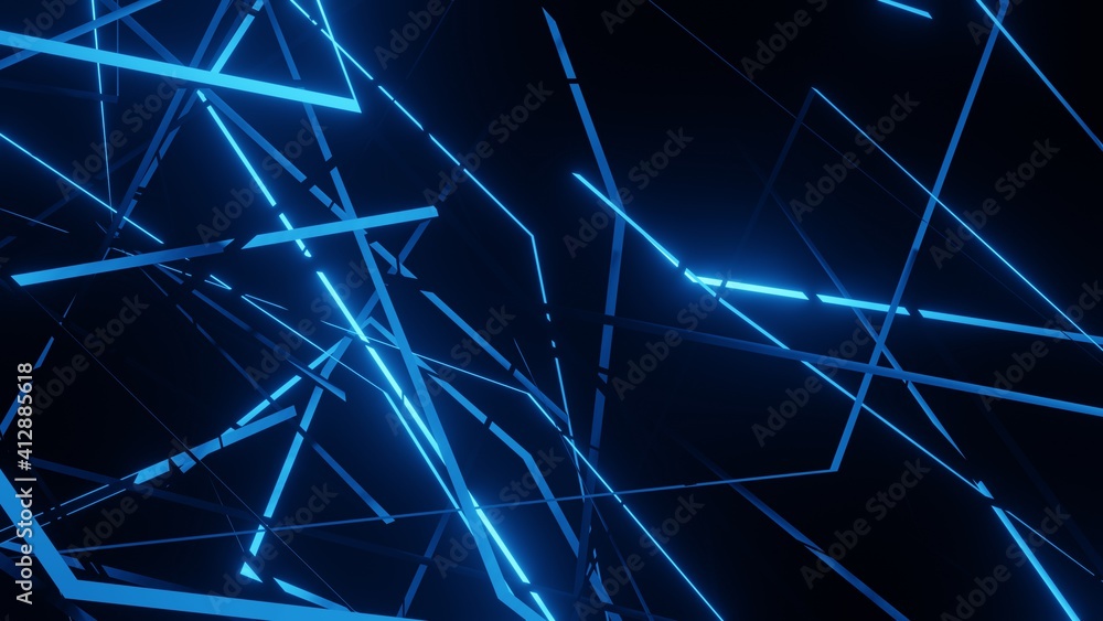 modern abstract background geometric lines neon glow blue. 3d render modern abstract background geometric lines neon glow blue. 3d render