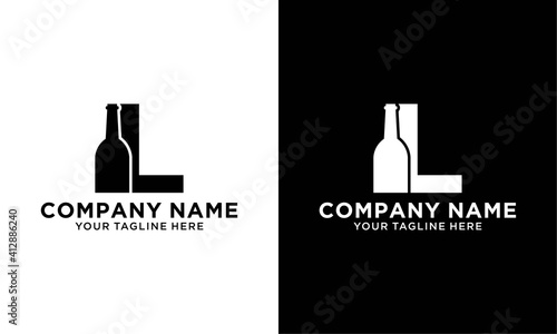 initial letter L with wine bottle logo concept