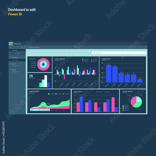 Dashboard with graphs to edit. Power bi analysis pro. EPS10