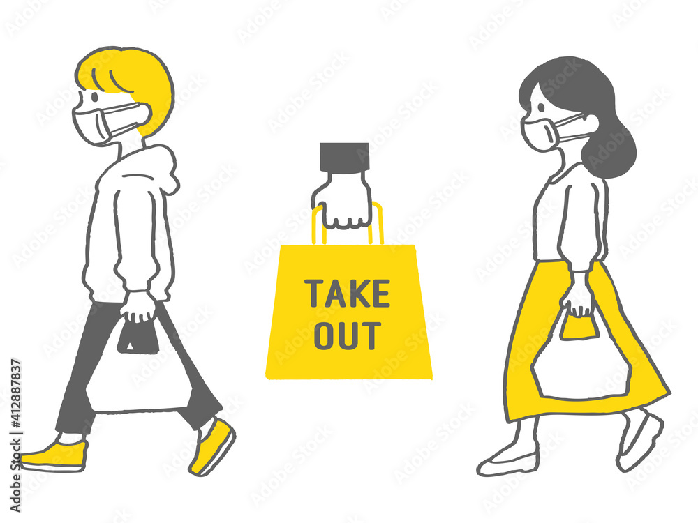 テイクアウトする人物のイラストセット テイクアウトする人物のイラストセット