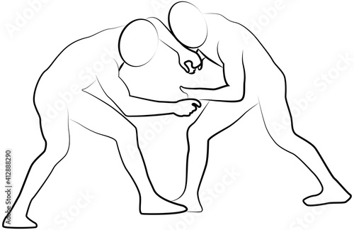 Wrestling icon of a sport set. Line vector illustration