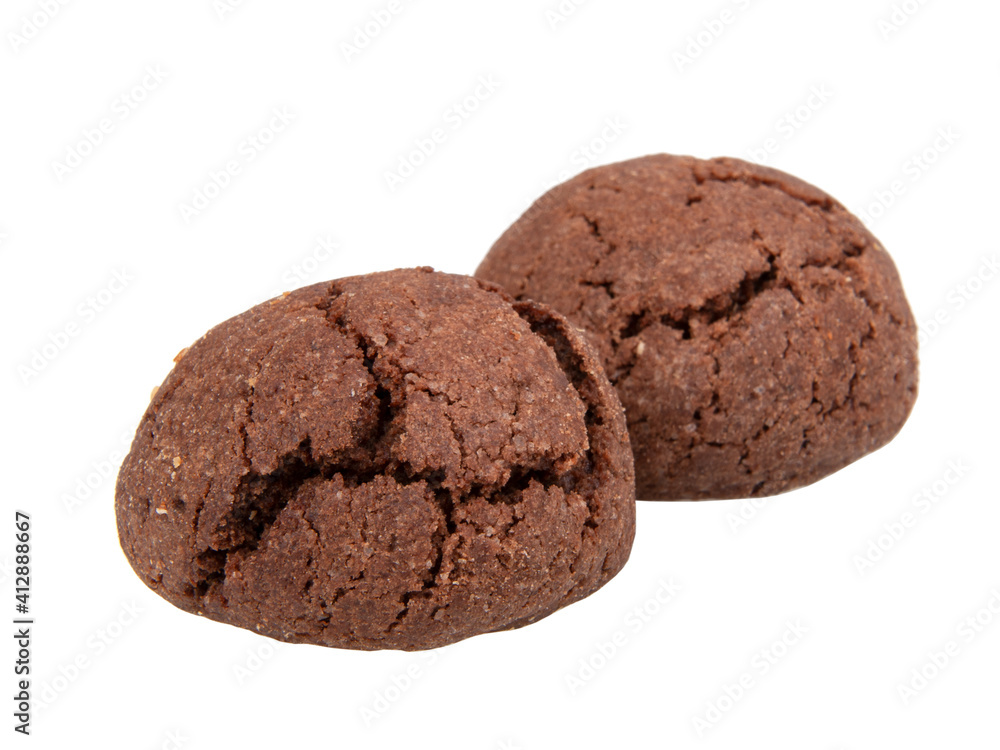 Yummy cocoa chocolate cookies isolated on the white background Yummy cocoa chocolate cookies isolated on the white background
