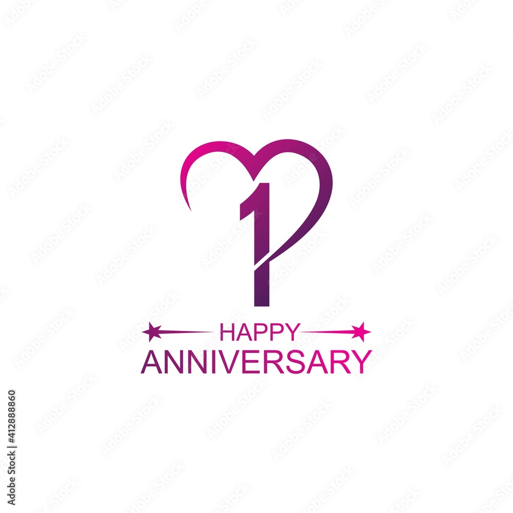 1th anniversary and love vector template. Design for celebration, greeting cards or print.