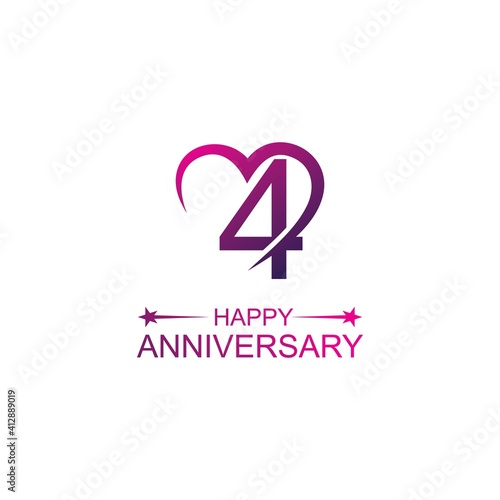 4th anniversary and love vector template. Design for celebration, greeting cards or print.