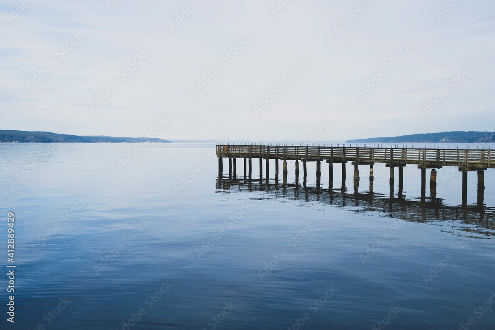Pier in calm waters off Saratoga Passage, Whidbey Island, Washington Pier in calm waters off Saratoga Passage, Whidbey Island, Washington