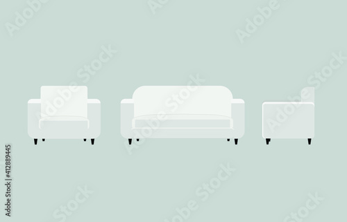 vector set of living room furniture. flat image of a soft sofa with armchairs.