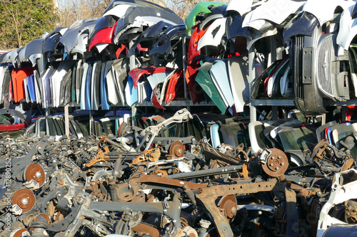 Wrecked spare car parts in Turin, Italy