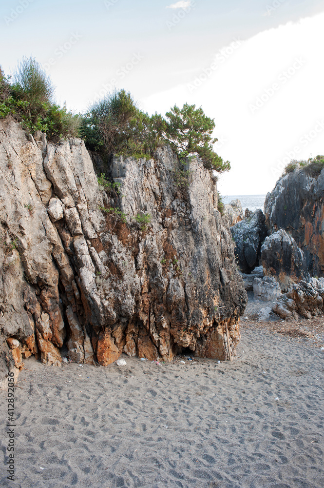 Peculiar rocky beach of the Cilento area, Italy.