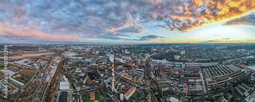 Aerial drone view of Chisinau at sunset, Moldova