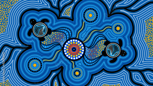 Blue aboriginal painting with turtle