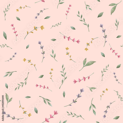 Easter seamless pattern with leaves and flowers.