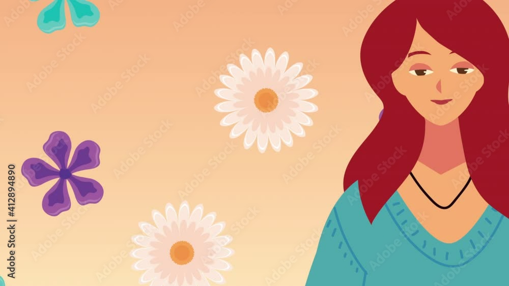young pondering woman with flowers pattern young pondering woman with flowers pattern